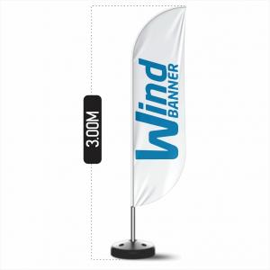 Wind Banner Dupla Face (G) Base Redonda Preta 3.00m x 0.65m Dupla-Face | Impressão Ultra-HD Tecido TecnoSport 100% Sintético FACA | PENA | VELA | ÂNGULO Estrutura de Alumínio Desmontável