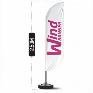 Wind Banner Dupla Face (M) Base Redonda Preta 2.50m x 0.65m Dupla-Face | Impressão Ultra-HD Tecido TecnoSport 100% Sintético FACA | PENA | VELA | ÂNGULO Estrutura de Alumínio Desmontável